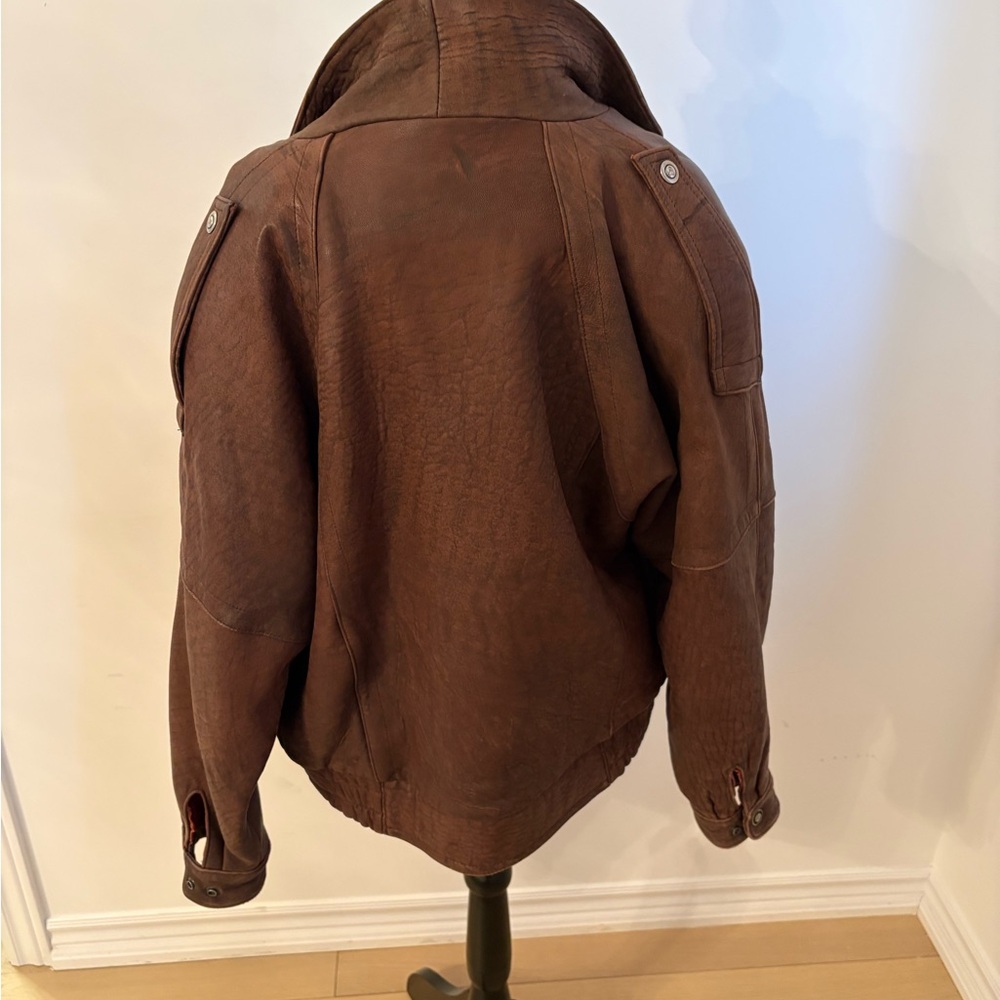 Brown faux leather Bomber Jacket